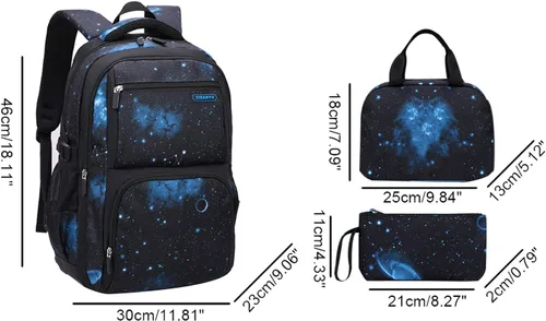 Miniatura 2 de JiaYou Mochila de galaxia con patrón espacial para niños, primaria, junior, escuela secundaria, mochila para computadora portátil, azul azul