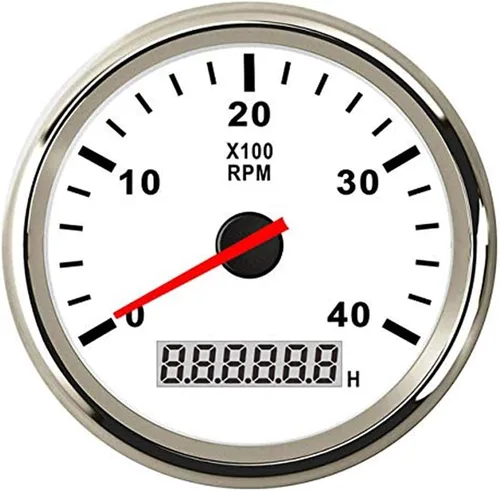KAOLALI Tacómetro de 4000 RPM impermeable automático digital con retroiluminación roja 3.346 in 9-32V para coche, barco, motocicleta, plata blanca