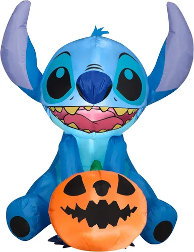 Gemmy Stitch inflable de Halloween, decoración de patio de Disney iluminada de 3 pies de alto con Jack O'Lantern, decoración al aire libre con