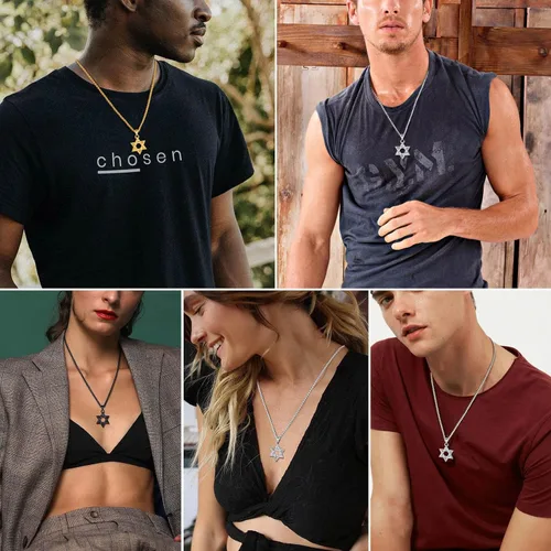 Miniatura 2 de ChainsPro Collar de estrella de David para hombre, oro de 18 quilates, acero inoxidable, negro (caja de regalo)
