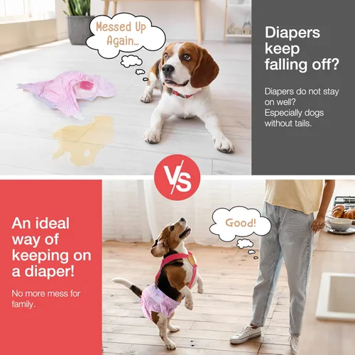 Miniatura 3 de Pet Soft Tirantes para perro, 2 piezas de tirantes para pañales para perras, falda de perrito, vestido, pañales (café y rojo, M/L)