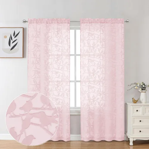Miniatura 66 de OVZME Anji - 2 paneles de cortinas traslúcidas de gasa marrón de 72 pulgadas de largo para dormitorio, doble bolsillo para barra, tela ligera