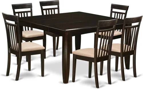 Miniatura 13 de East West Furniture PFCA7-CAP-W - Juego de mesa de comedor moderno de 7 piezas que consta de una mesa cuadrada de madera con hoja de mariposa y 6