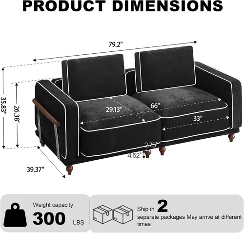 Miniatura 3 de Sofá biplaza modular de 80 pulgadas, sofá modular Cloud con reposabrazos y patas de madera, cómodo sofá tapizado de 2 plazas para sala de estar