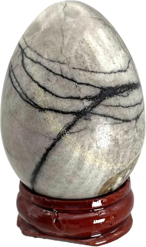 Miniatura 21 de Fekuar Figura de huevo de piedra, cristal curativo pulido, escultura de esfera con soporte de madera, obsidiana negra natural, 1.8 pulgadas