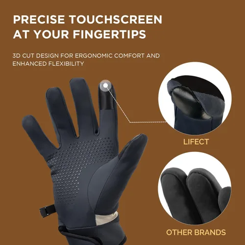 Miniatura 3 de LIFECT Guantes de invierno, guantes para clima frío, guantes cálidos para hombres y mujeres, guantes antideslizantes para pantalla táctil
