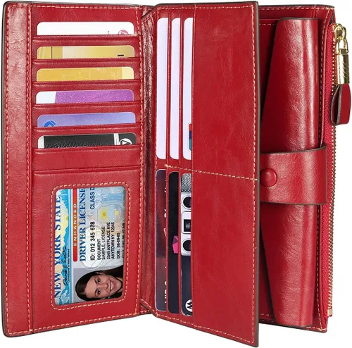 Miniatura 9 de Itslife - Cartera de piel sintética encerada para mujer con bloqueo de identificación de radio frecuencia (RFID), de gran capacidad, encerada