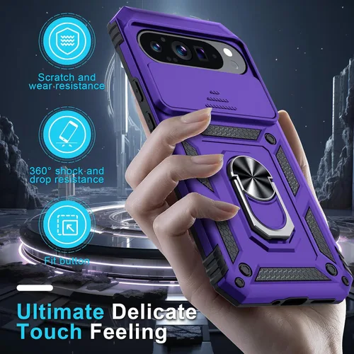 Miniatura 7 de Janmitta - Funda compatible con Google Pixel 9 Pro XL con cubierta deslizante para lente de cámara incorporada + protector de pantalla + soporte