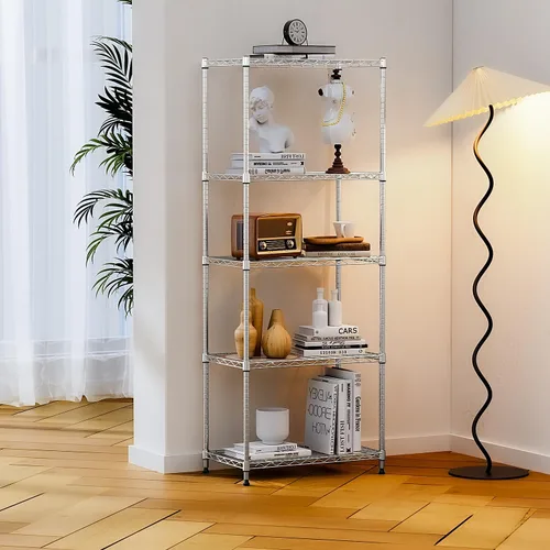 Miniatura 6 de IZEUK Estantes de almacenamiento de metal cromado de 5 niveles, estantería de alambre ajustable para cocina, baño, despensa, oficina, garaje, Cromo