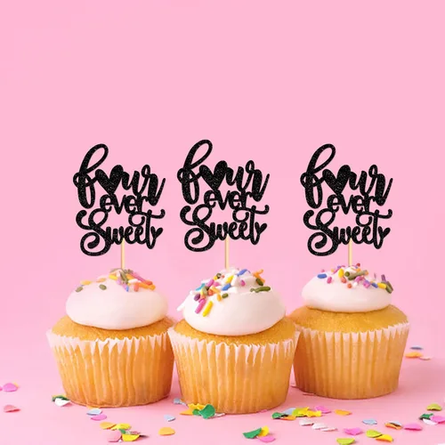 Miniatura 5 de Ercadio Paquete de 24 adornos para cupcakes y selecciones para baby shower y fiestas infantiles, decoraciones negras con purpurina