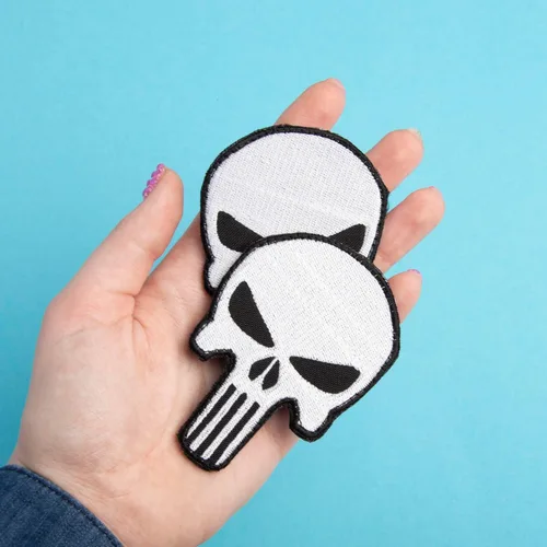 Miniatura 9 de 2 parches de calavera blanca bordados con cierre de gancho y bucle, parche táctico militar moral para mochila, chaleco a prueba de balas, arnés