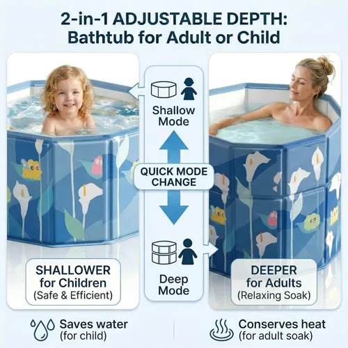 Miniatura 2 de Quivora - Bañera portátil de 27.5 pulgadas para adultos, personas mayores, niños y mascotas, borde plegable hacia adentro para facilitar el piso