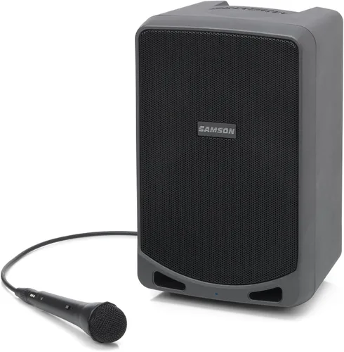 Samson Expedition XP106 PA portátil recargable con Bluetooth, incluye micrófono de mano con cable, gris