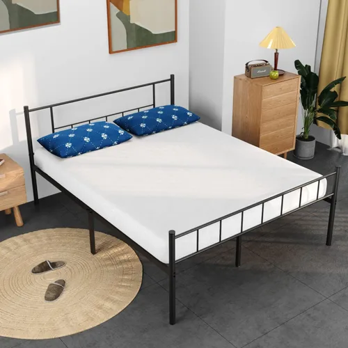 Miniatura 3 de Base de cama de plataforma de metal, base de colchón King, listones de acero resistente, soporte sin ruido con cabecera y tabla de pie, no necesita