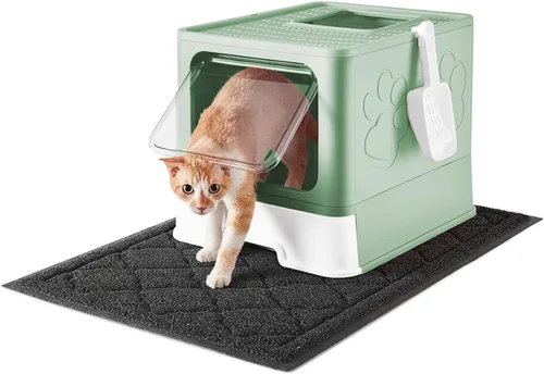 Miniatura 15 de Medario - Caja de arena para gatos con alfombrilla de arena y cuchara, plegable grande con tapa, de entrada frontal para gatos con salida superior