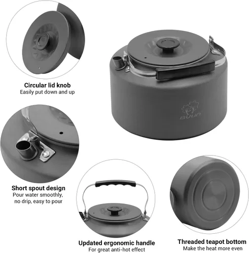 Miniatura 3 de Bulin 1.6L/2.2L Camping Hervidor Aleación de Aluminio Abierta Campfire Café Té Pot Calentamiento Rápido Equipo al aire libre para agua hirviendo