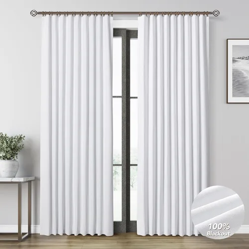 Miniatura 28 de Natural Linen 100% Blackout Curtains for Bedroom 98 Inch Length 2 Panels Set Back Tab Cream Neutral Farmhouse Living Room Darkening Curtain Track