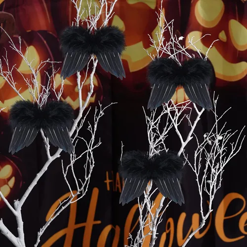 Miniatura 7 de Lystaii 12 adornos de alas de plumas de ángel para manualidades, mini alas de ángel, decoración de Halloween, decoración de árbol de Navidad