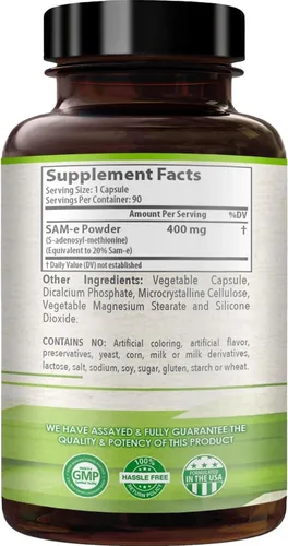 Miniatura 3 de SAM-e - Cápsulas de 400 mg – Suplemento SAM e de fácil absorción 400 mg de S-adenosil-metionina para el hígado cerebral y el estado de ánimo – Sin