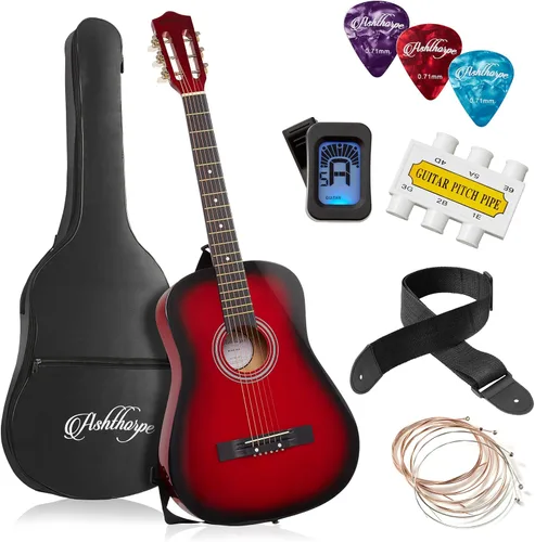 Miniatura 25 de Ashthorpe - Paquete de guitarra acústica para principiantes de 30 pulgadas (negro), kit básico de iniciación con funda, cuerdas, correa, afinador