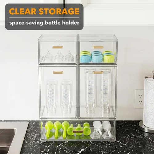 Miniatura 9 de LALOBLUE Juego de 5 cajones de almacenamiento apilables, cubos organizadores de acrílico transparente para suministros de belleza, perfectos
