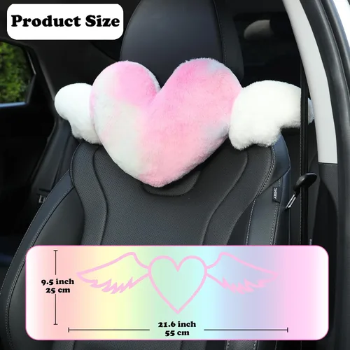 Miniatura 2 de 2 Pack de almohadas para reposacabezas en forma de corazón con alas de ángel - Cómodas y suaves almohadas para el cuello, accesorios para autos