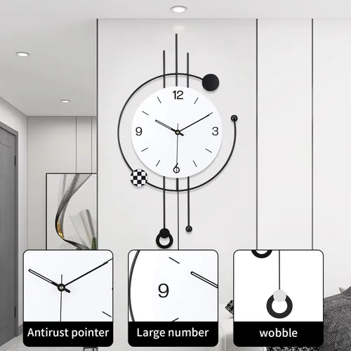 Miniatura 2 de Reloj de pared grande y moderno para decoración de sala de estar, reloj decorativo grande de pared de péndulo, funciona con pilas, no hace tictac