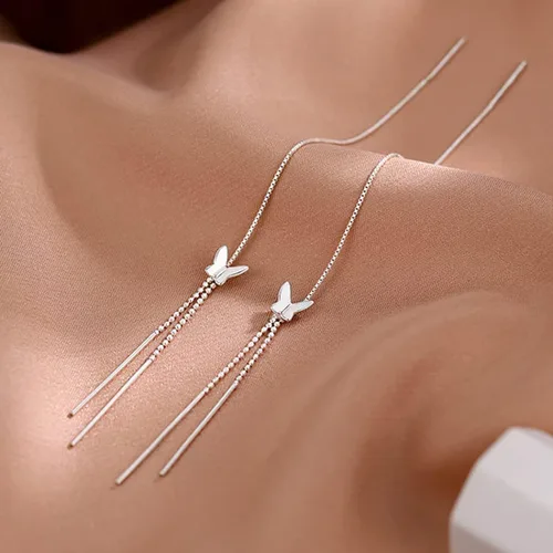 Miniatura 5 de SLUYNZ Aretes colgantes de mariposa de plata de ley 925 para mujeres, adolescentes, aretes colgantes de mariposa, aretes de enhebrador, cadena