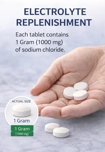 Miniatura 5 de Tabletas de cloruro de sodio USP, 0.04 oz, 100 unidades, suplemento de sal para solución o uso oral, para hacer solución isotónica, prevenir