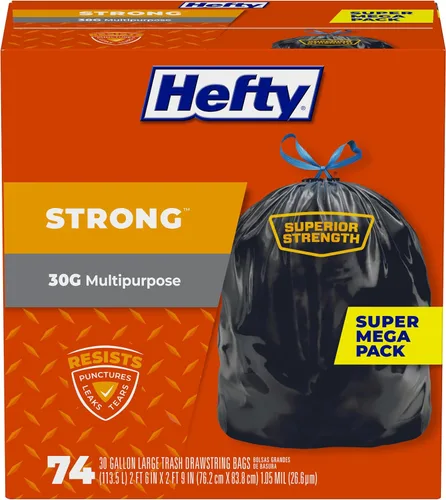 Bolsas para basura Hefty Grandes, Resistentes para basura , 30 Galones, 74 Unidades