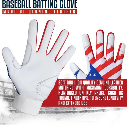 Miniatura 5 de Guantes de bateo Dot Stitch - Guantes de béisbol y sóftbol con bandera americana y bandera de EE. UU. para jóvenes, adultos y unisex Bandera