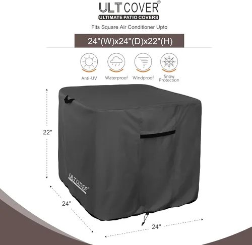 Miniatura 2 de ULTCOVER Cubierta cuadrada impermeable de aire acondicionado para unidades de aire acondicionado exteriores de hasta 24 pulgadas de ancho x 24