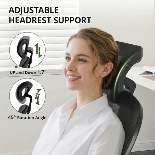 Miniatura 5 de Silla de oficina, malla ergonómica transpirable, brazos abatibles y respaldo alto ajustable, cómoda silla de computadora para oficina en casa Negro