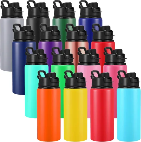 Sunnyray 16 Piezas Botellas de Agua de Aluminio a Granel Multicolor Reutilizables Botella Deportiva con Tapas a Presión Paquete Múltiple Frasco de