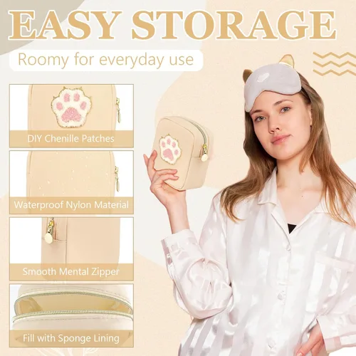 Miniatura 4 de 16 mini bolsas de maquillaje a granel de nailon para cosméticos, bolsa de viaje, bolsa organizadora de artículos de tocador, bolsa pequeña con Beige