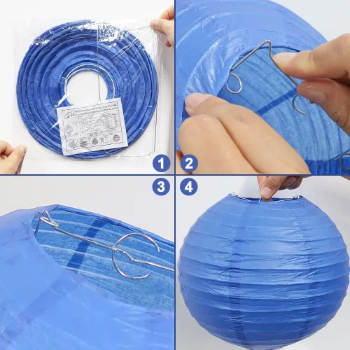 Miniatura 7 de LURICO 16 linternas de papel azul/blanco (tamaño de 4, 6, 8, 10 pulgadas), decoración de papel chino/japonés, faroles de bola para decoración