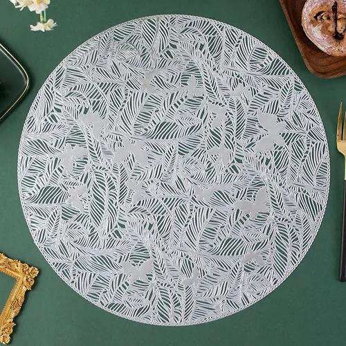 Miniatura 7 de 2/4/6pcs 38cm Round Hollow Heat Resistant Placemats, Gold Waterproof Non Slip PVC Table Mats for Hotel Restaurant, Home Kitchen (Gold, 4pcs-38cm)