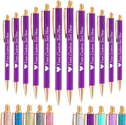 Miniatura 26 de Hasta 100 bolígrafos personalizados a granel con nombre, bolígrafo con purpurina personalizable, logotipo de negocios, mensaje de texto, regalo