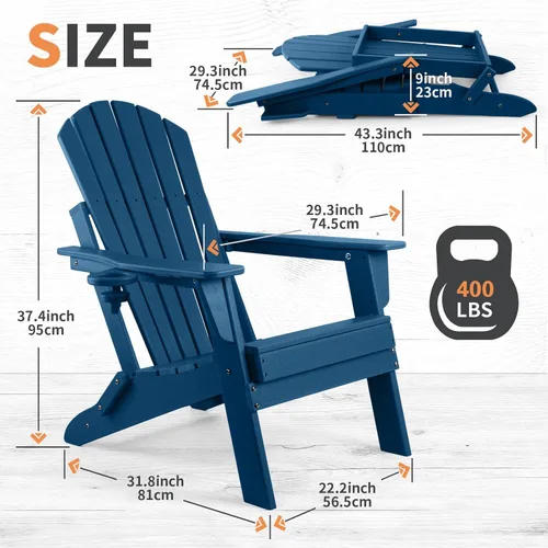 Miniatura 3 de FUNBERRY Juego de 4 sillas plegables Adirondack para fogatas de polietileno de alta densidad para todo tipo de clima, con soporte para tazas