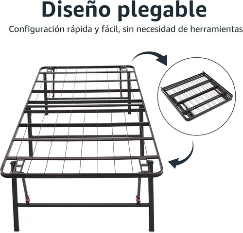 Miniatura 6 de Amazon Basics Base de cama de plataforma de metal plegable con configuración sin herramientas, 18 pulgadas de alto, marco de acero resistente,
