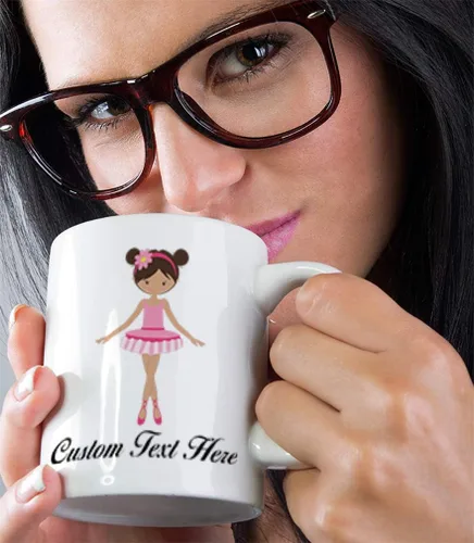 Miniatura 5 de Taza de café divertida personalizada Taza de café Ballerina Dance Flower Brown Hair S Taza de té de cerámica blanca 11 onzas Texto personalizado aquí