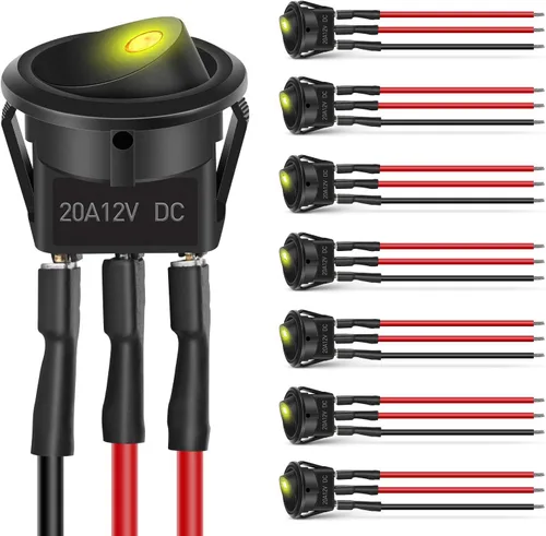 Miniatura 23 de Nilight Interruptor de botón de 0.472 in, 5 unidades con arnés precableado de acero inoxidable de 12 V 24 V, bloqueo automático, interruptores 5