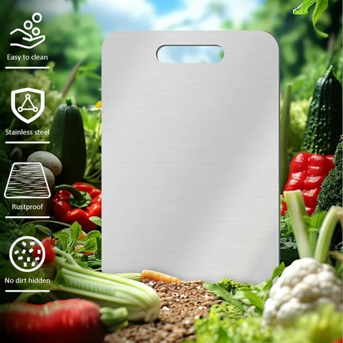 Miniatura 3 de Tabla de cortar de titanio, tablas de cortar de acero inoxidable para cocina, tablero de titanio de grado alimenticio de doble cara para cortar