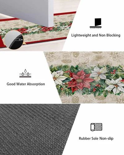 Miniatura 3 de Tapete de baño de flor de pascua de invierno para bañera, antideslizante, de secado rápido y absorbente, de tierra de diatomeas, para fregadero