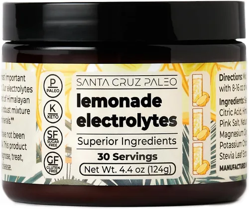 Santa Cruz Paleo Polvo de electrolitos, sabor a limonada, mezcla de bebida de hidratación sin azúcar con sal rosa del Himalaya, sal marina,