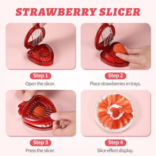 Miniatura 4 de 2 piezas de fresas, cortador de frutas, cortador de huevos de frutas para niños, utensilios de cocina, herramienta cortadora de fresas vegetarianas
