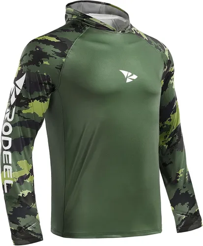 Miniatura 3 de Rodeel Camiseta de manga larga con capucha para hombre, ajuste holgado, con ventilación y protección solar UPF 50