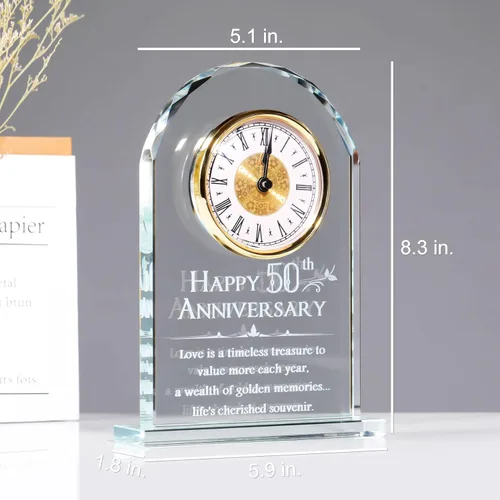 Miniatura 4 de YWHL Reloj de cuarzo feliz 60 aniversario para padres y abuelos, regalos de recuerdo de vidrio de 60 años de aniversario de boda para pareja