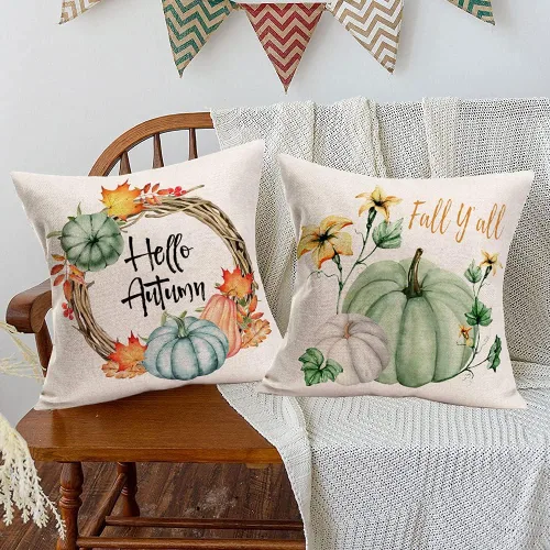 Miniatura 2 de Fukeen Juego de 4 fundas de almohada decorativas de calabaza para el hogar, 16 x 16 pulgadas, juego de 4 flores de hoja de arce con camión azul