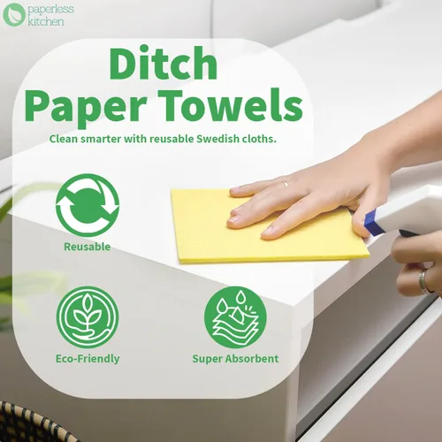 Miniatura 3 de Paños de cocina suecos reutilizables (paquete de 12) – Paños de limpieza de cocina ultra absorbentes y ecológicos – Mejor alternativa a toallas